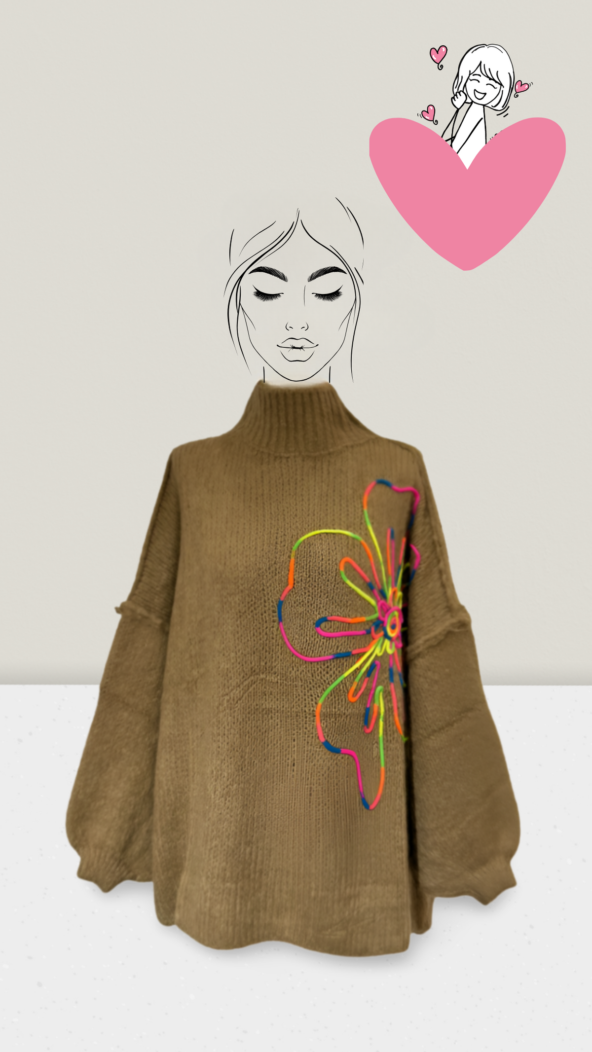 Oversize-Pullover mit bunter Blumenapplikation