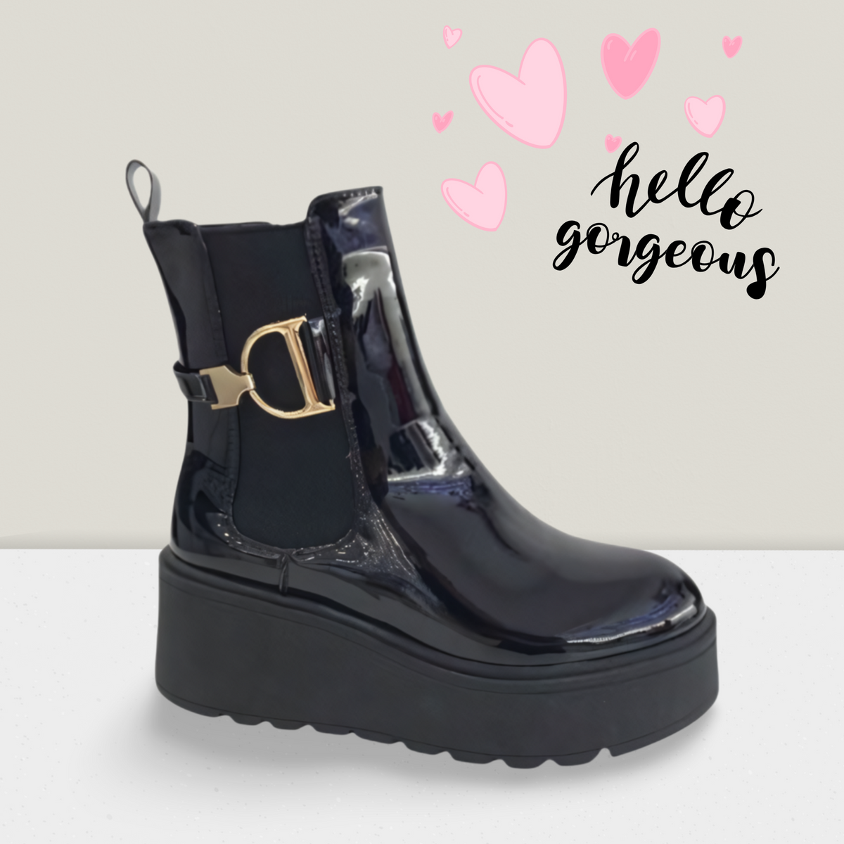 Lack-Optik Stiefeletten mit Plateau