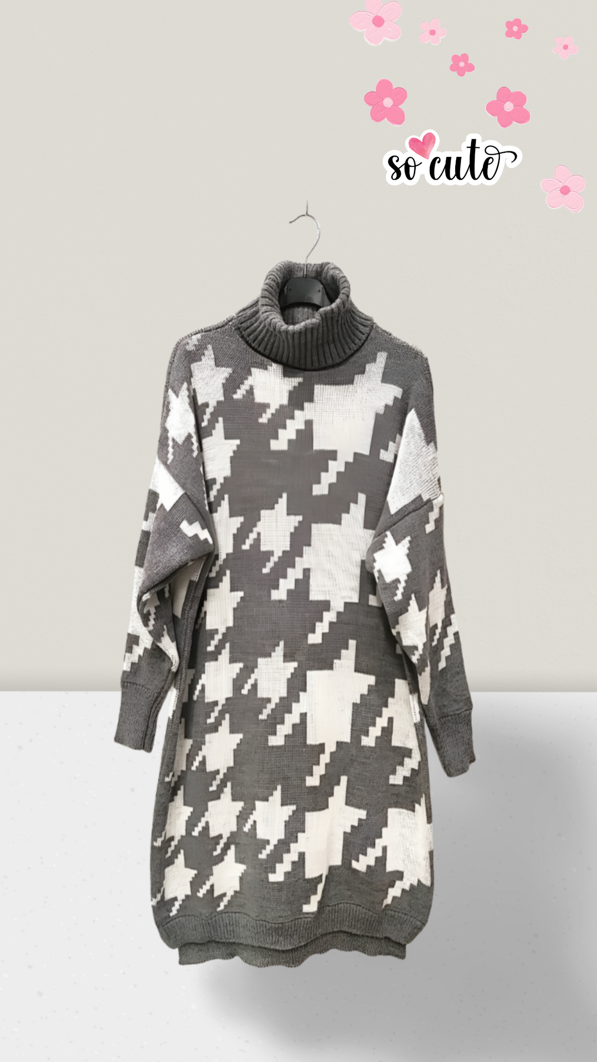Rolákové svetrové šaty s houndstooth