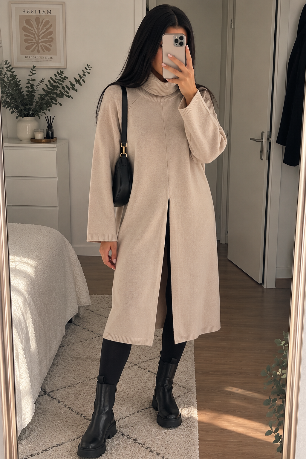 Langer Strickpullover mit Frontschlitz