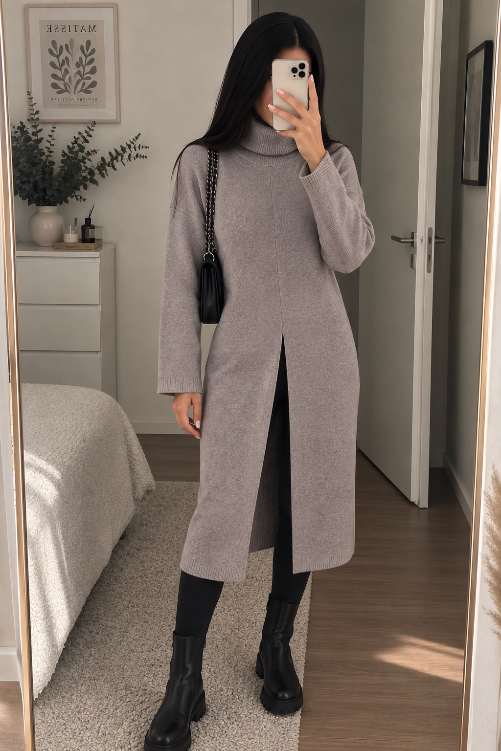 Langer Strickpullover mit Frontschlitz
