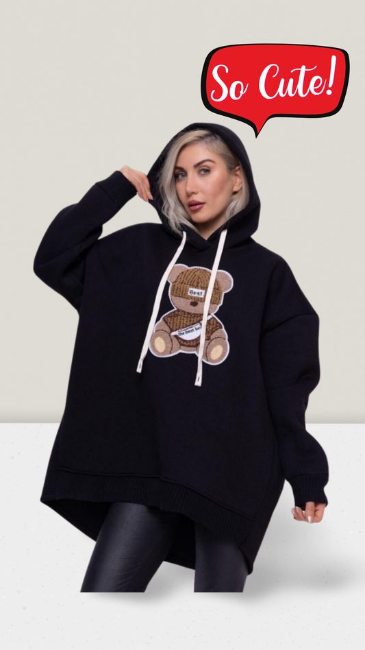 Oversize Kapuzenpullover mit Teddy-Applikation