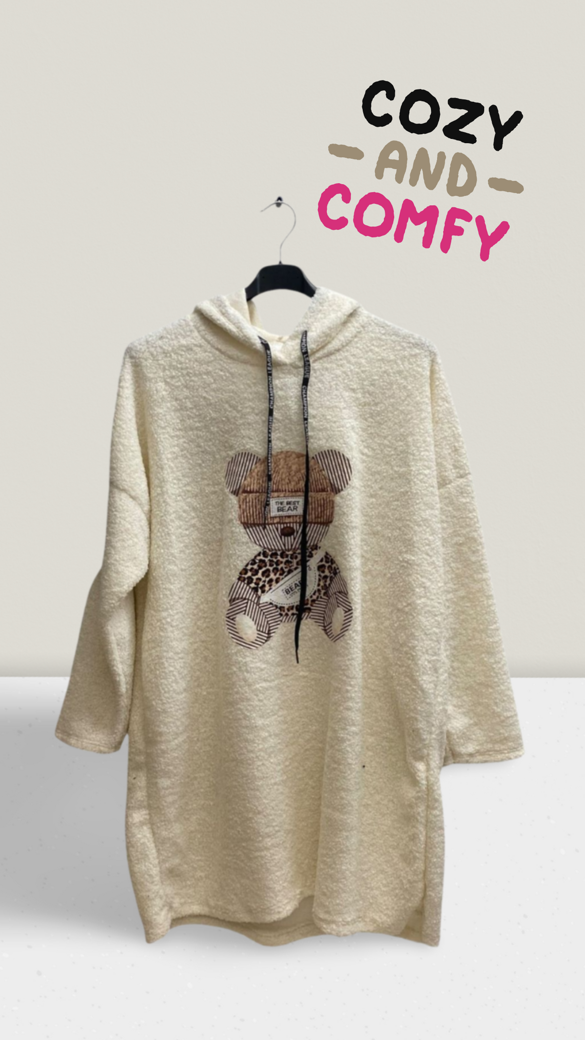 Kapuzenkleid mit Teddybär-Print