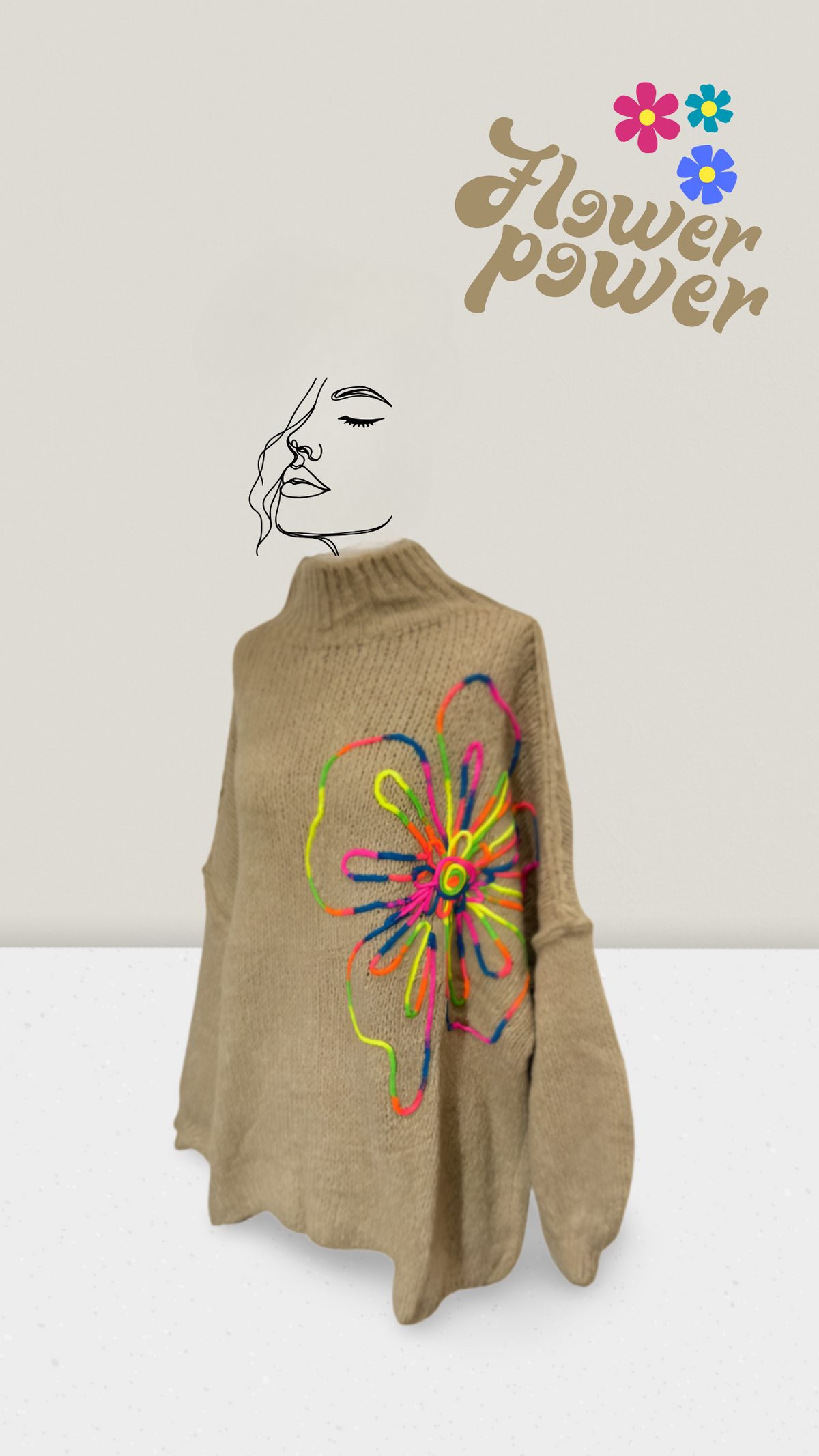 Oversize-Pullover mit bunter Blumenapplikation