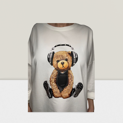 Sweatshirt mit süßem Bären-Motiv und Strass-Verzierung