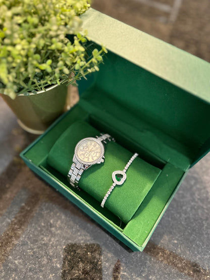 Luxuriöses Uhren-Set mit Armband - Silber