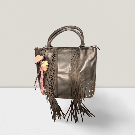 Stylische Boho-Tasche in Schwarz und Rosa