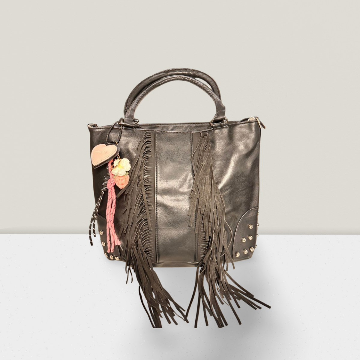 Stylische Boho-Tasche in Schwarz und Rosa