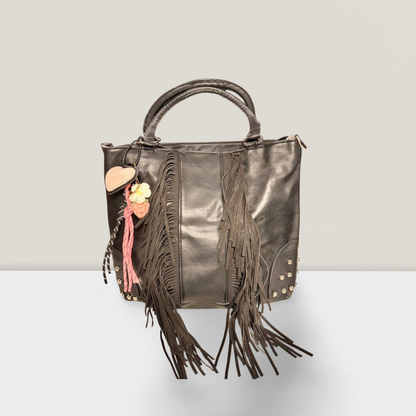 Stylische Boho-Tasche in Schwarz und Rosa