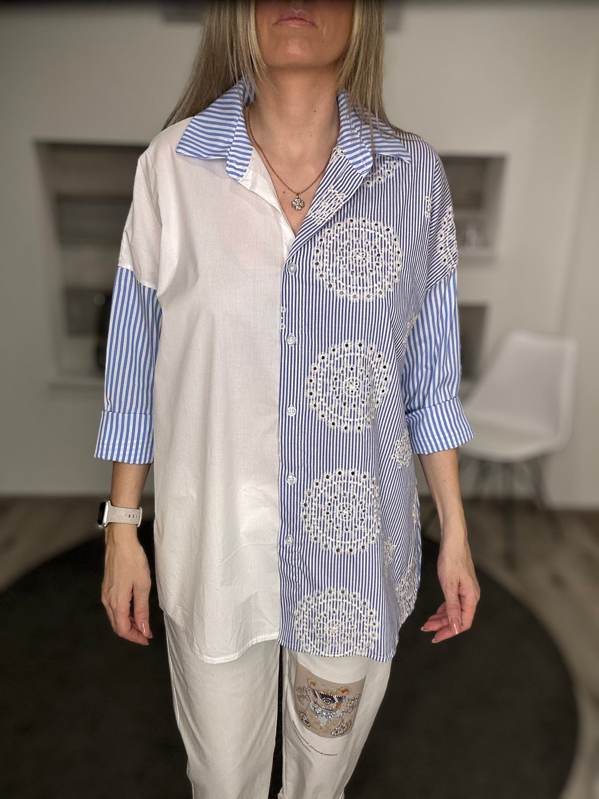 Streifenliebe mit Twist – Bluse im Mustermix! 💙🌀