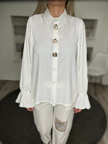 Elegante Bluse mit Plisseeärmeln – Schwarz oder Weiß