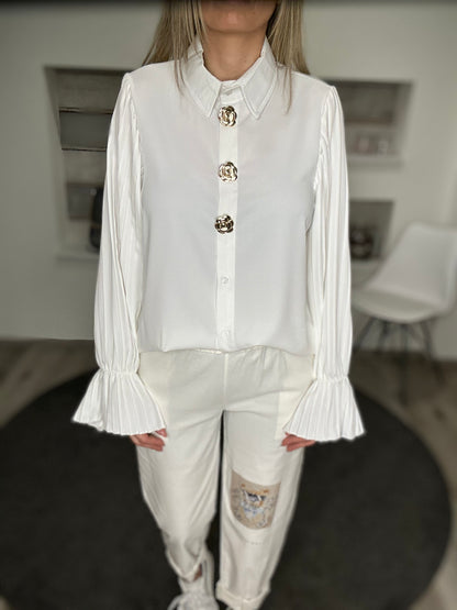 Elegante Bluse mit Plisseeärmeln – Schwarz oder Weiß