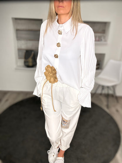 Elegante Bluse mit Plisseeärmeln – Schwarz oder Weiß