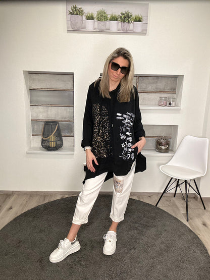 Asymmetrischer Hoodie mit Glitzer & Print! 💫🖤