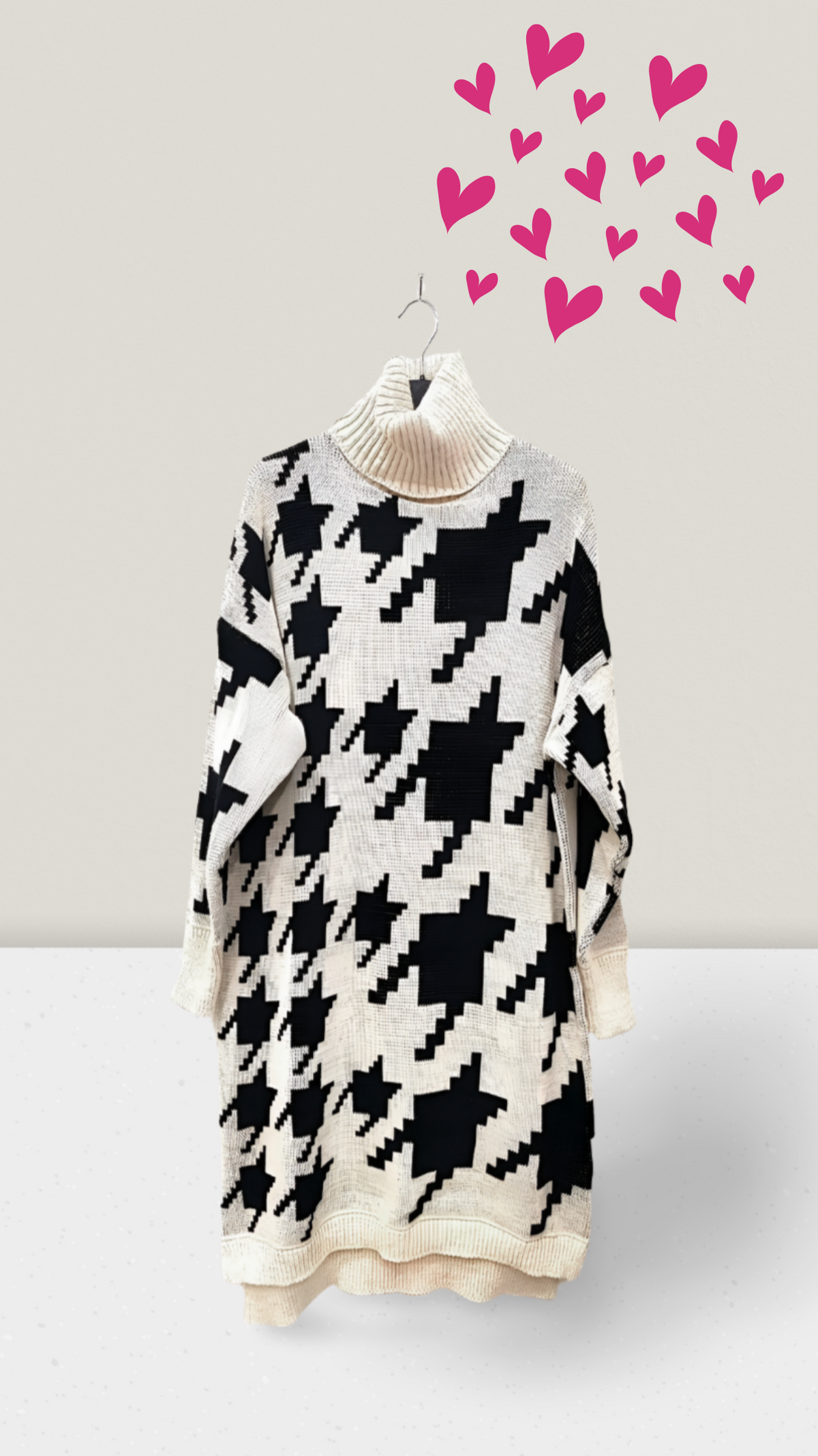 Rolákové svetrové šaty s houndstooth