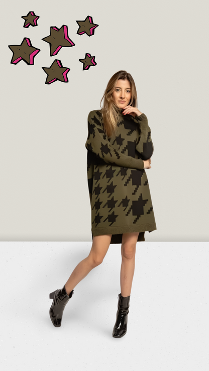 Rolákové svetrové šaty s houndstooth