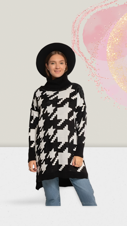 Rolákové svetrové šaty s houndstooth