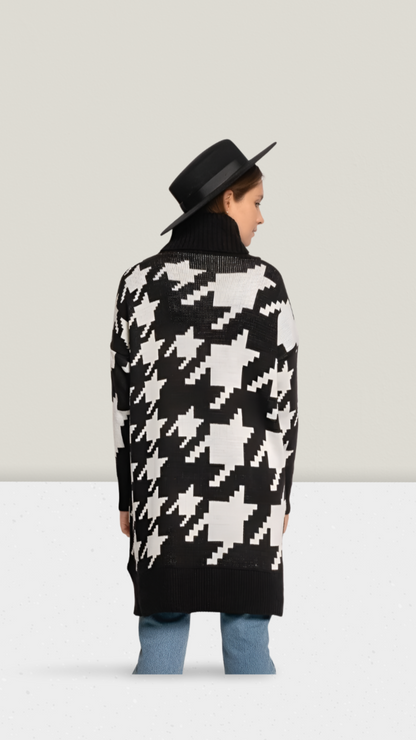 Rolákové svetrové šaty s houndstooth